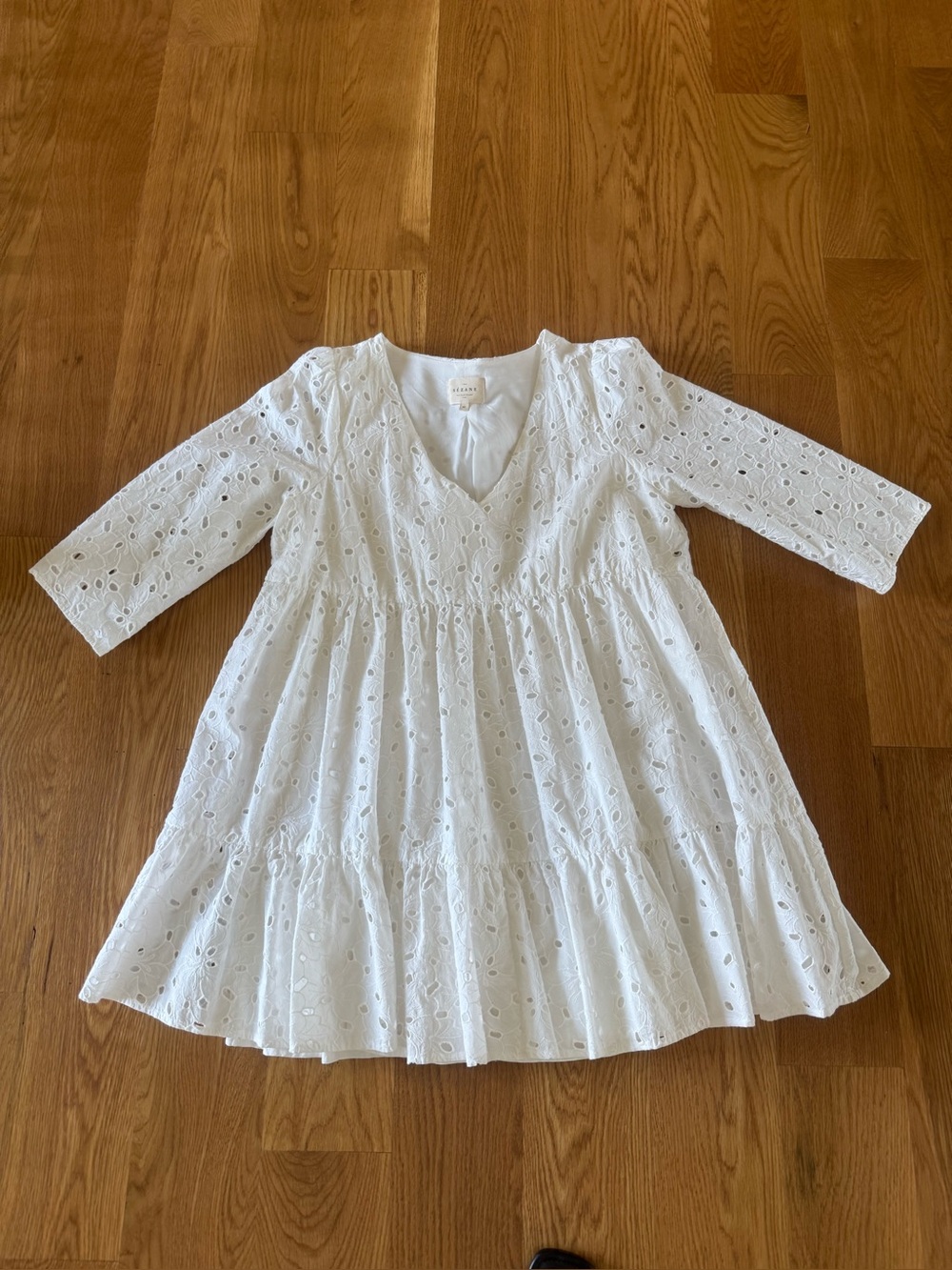 Sézane White Eyelet V-Neck Dress